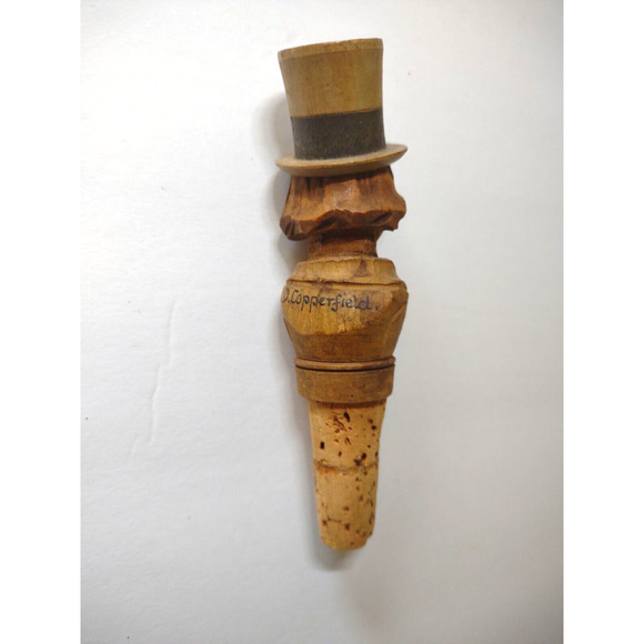 ANRI David Copperfield Charles Dickens Bottle Stopper Italy  ANRI David Copperfield Charles Dickens Bottle Stopper Italy Cork Vintage Wood
